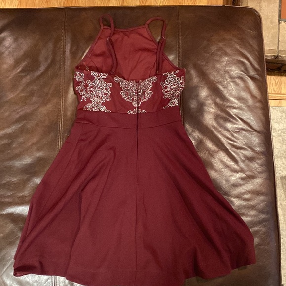 Maroon Fancy Girls A-Line Formal Dress with intricate beaded design - Picture 7 of 9